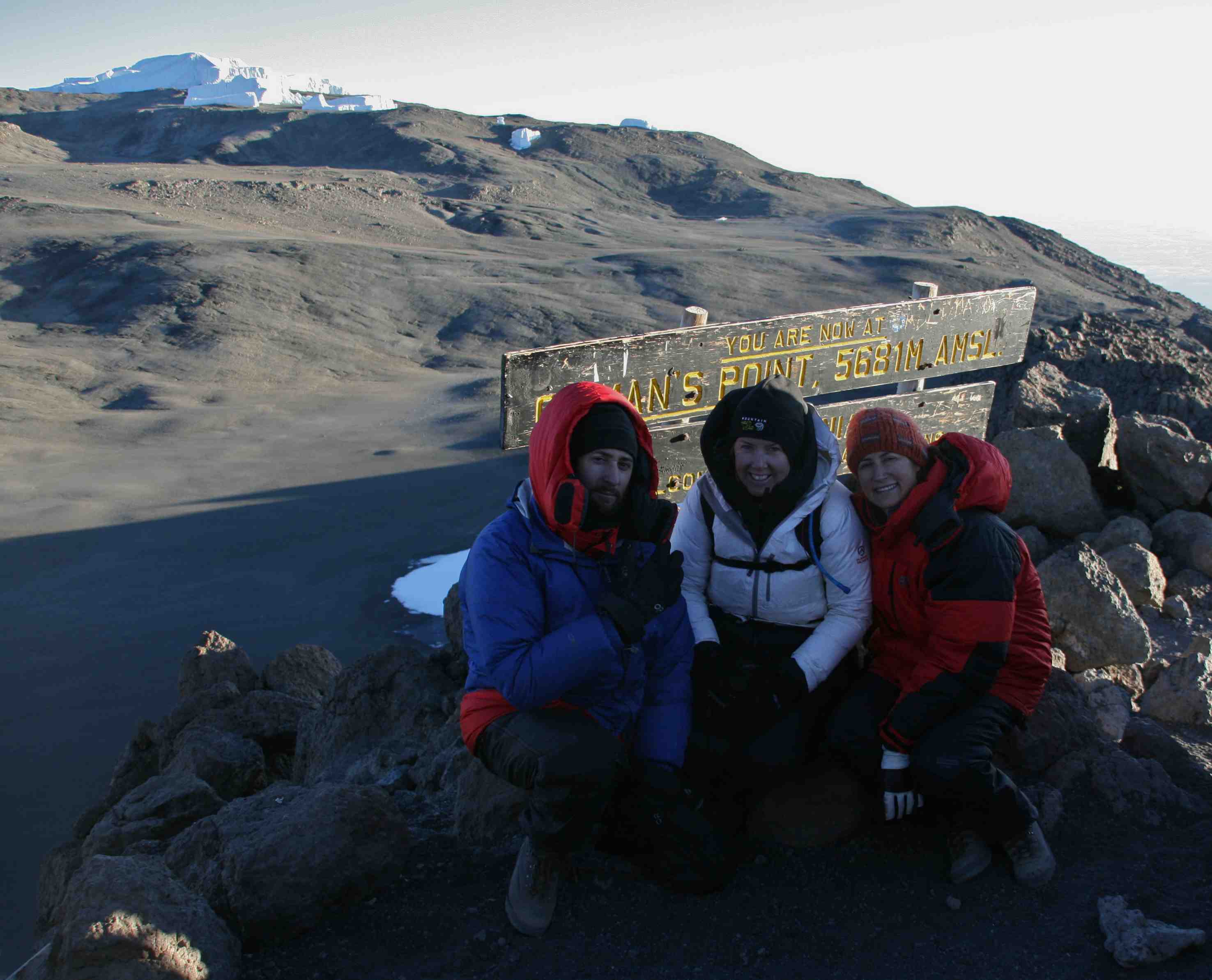 David, Harriet, and Lauren (the author) at summit, after climbing Mt. Kilimanjaro