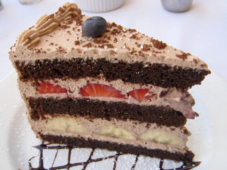 Strawberry banana creme chocolate cake