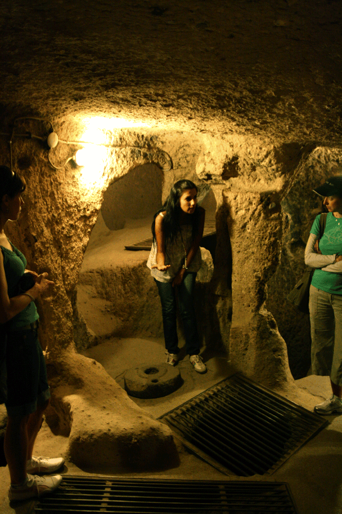 A kitchen inside one of the underground caves.