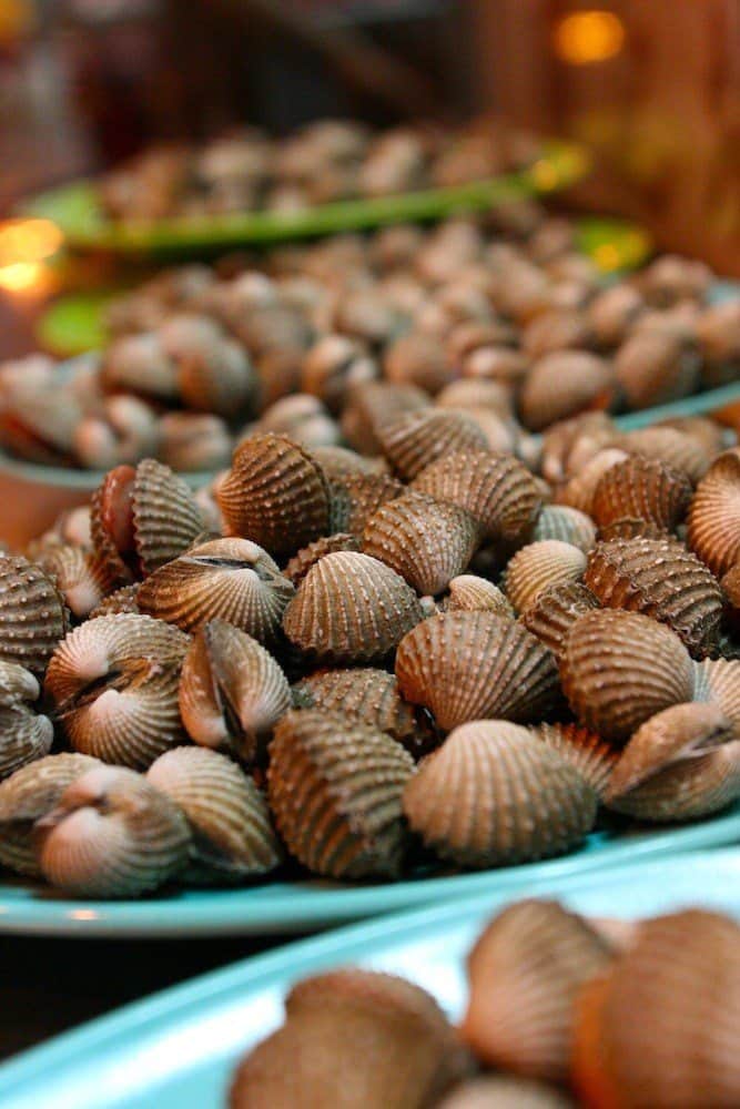 Clams at hawker food stalls. Clams at hawker food stalls.
