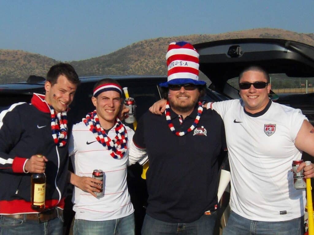 Partying before a USA match (the author is wearing the hat).