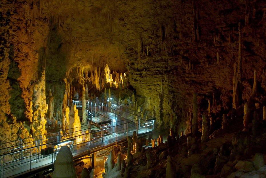 Steel walkways meander through the cave. Steel walkways meander through the cave.