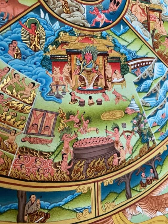 Gold paint is used for the flames. When viewed at an angle, you can see the paint shimmer as it reflects light.