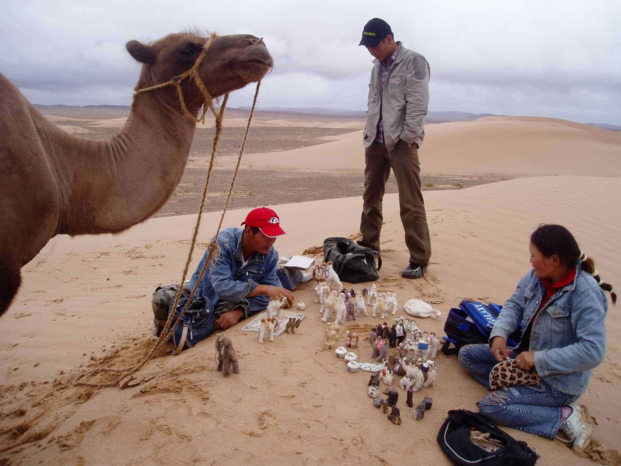 Gobi Desert A souvenir salesman who appeared out of nowhere in the middle of the Gobi Desert.