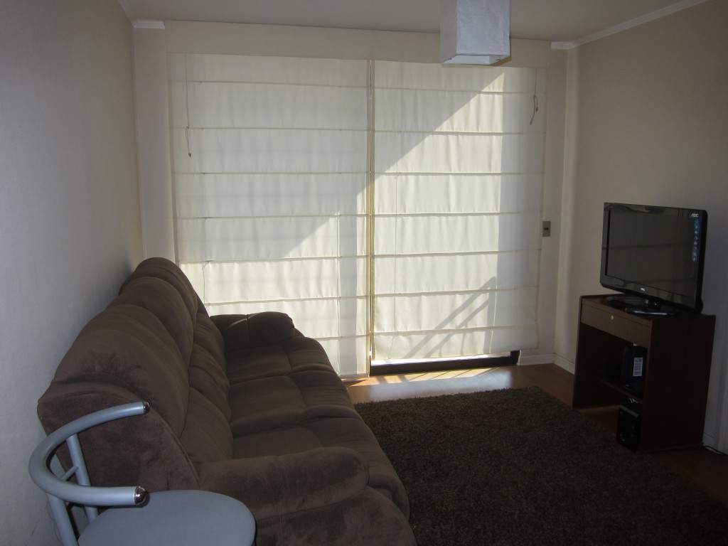 The living room with comfy couch and flat screen TV The living room with comfy couch and flat screen TV
