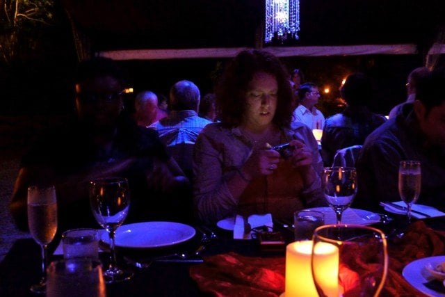 Seated at our dinner table and preparing for the show. flames of the forest dinner