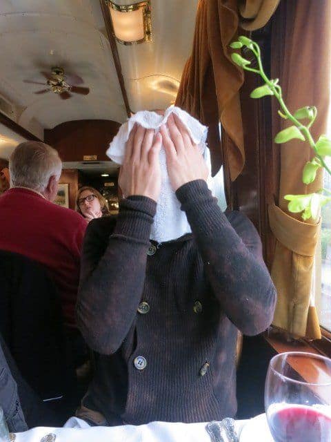 Train towel Freshening up before the food is served