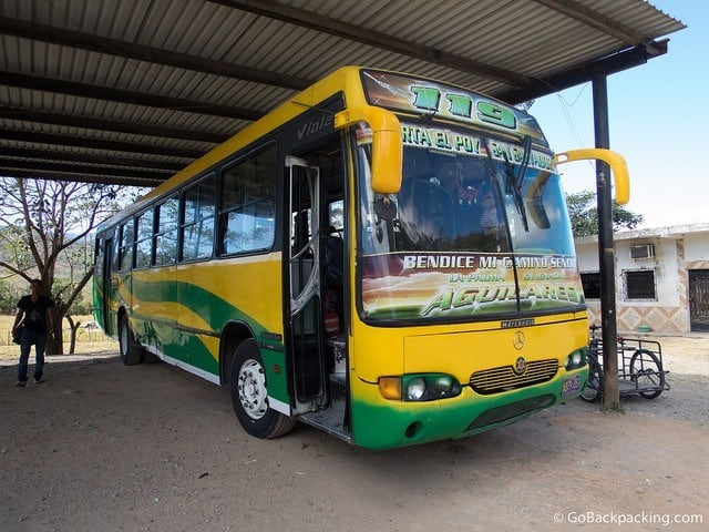Taking local buses is one of my El Salvador travel tips for backpackers.