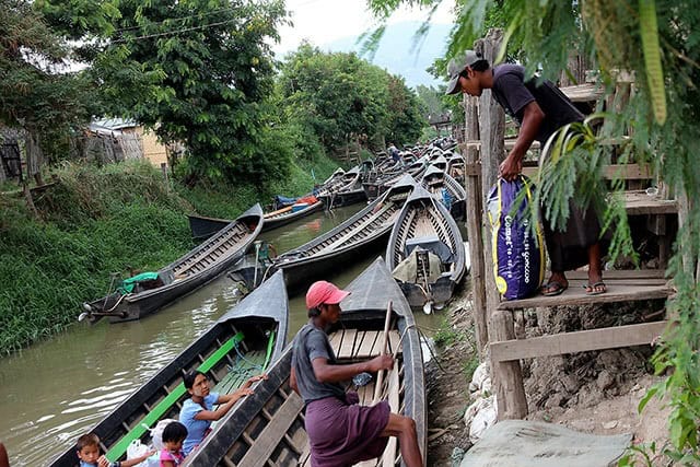 Boats are the main form of transportation in Nyaung Shwe at Lake Inle