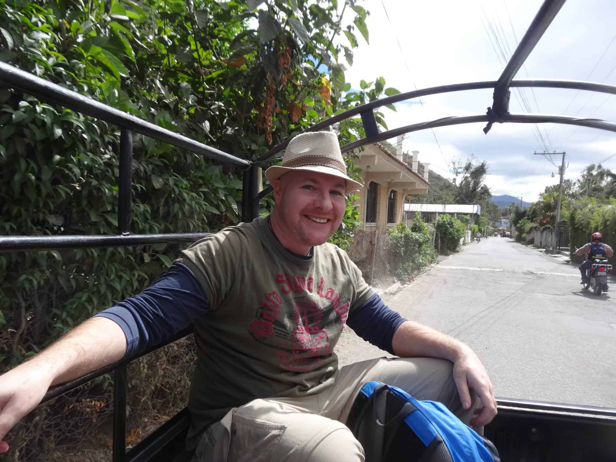 Dave wearing Clothing Arts pants in Guatemala