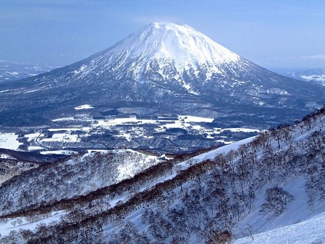 The snow-covered Mt. Yotei in Niseko, Japan
