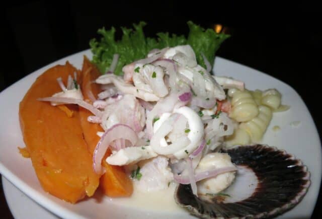 The sweet potato was a nice compliment to the tangy and spicy ceviche.