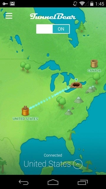 TunnelBear for Android connected