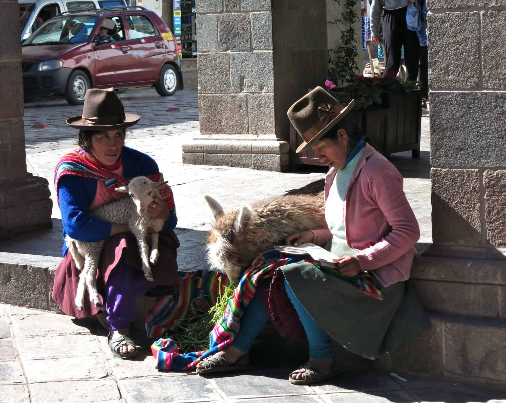 These women wanted people to pay them to take their photo with their alpacas.
