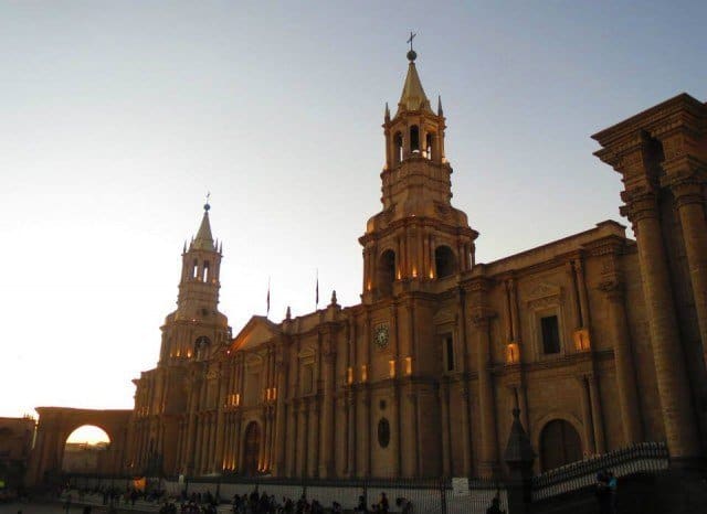 Catedral and the Plaza de Armas The Catedral and the Plaza de Armas had a nice tinge at sunset.