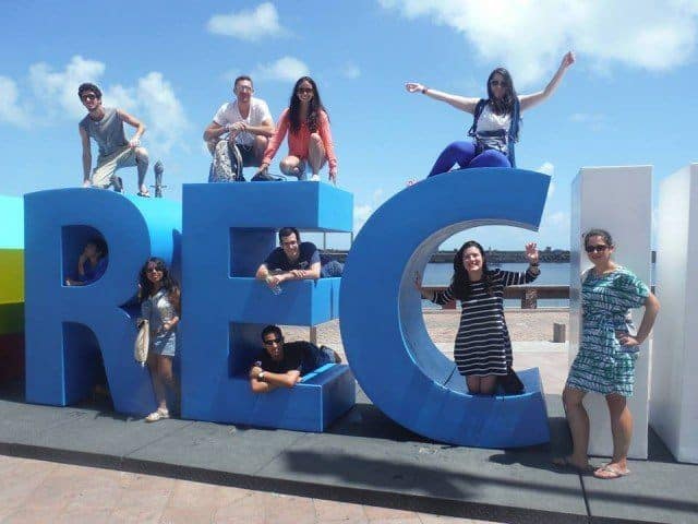 Marco Zero The big letters at Marco Zero, where the Portuguese landed, is a popular hang out for locals and tourists.