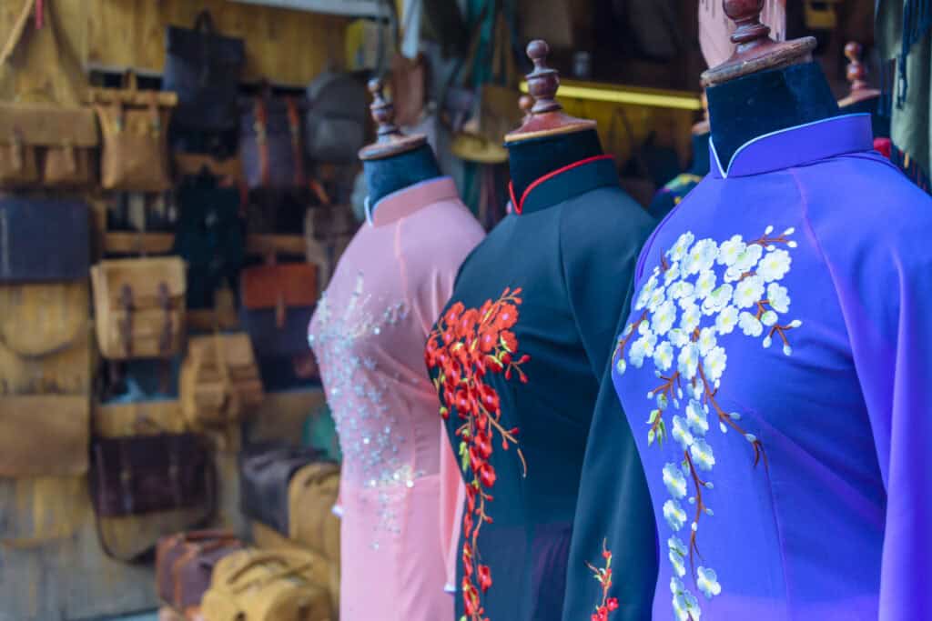 Dresses on display at a typical made-to-order tailor shop in Hoi An (photo: Stephen Barnes)