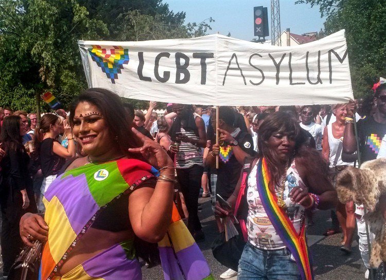 Copenhagen Pride parade LGBT asylum seekers in the parade at Copenhagen Pride.