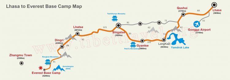 Classic Travel Route from Lhasa to Everest Base Camp