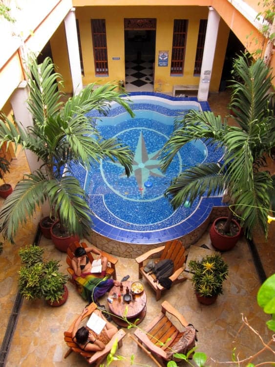 Courtyard at La Brisa Loca, a hostel in Santa Marta's city center