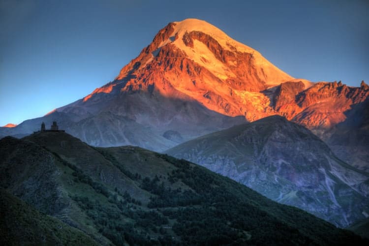 Mountain scenery in Kazbegi, which you can visit during adventure tours in Georgia.