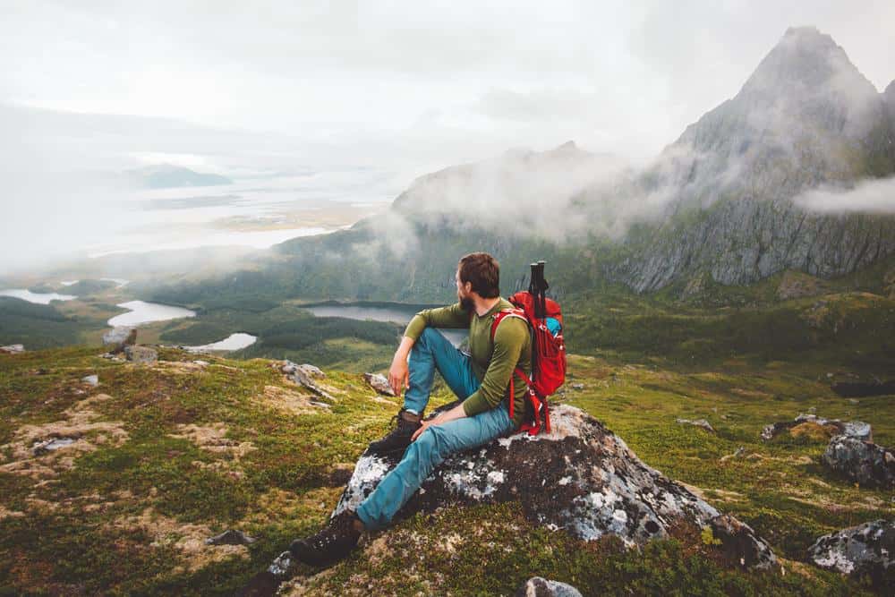 Backpacker in mountains