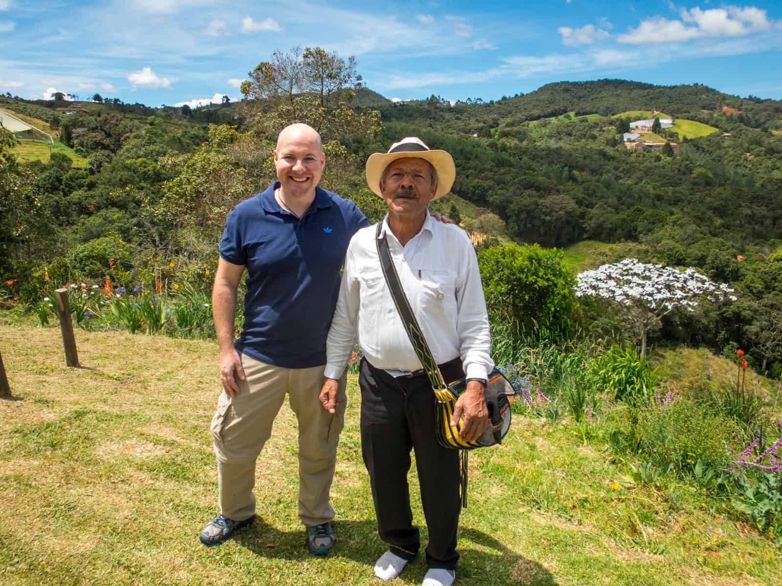 Dave, author of the Medellin Travel Guide, with Don Aristides, an award-winning silletero