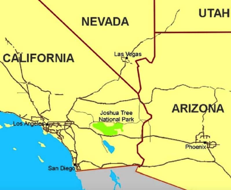 In this map, Joshua Tree is in green, covering an area the size of Rhode Island.