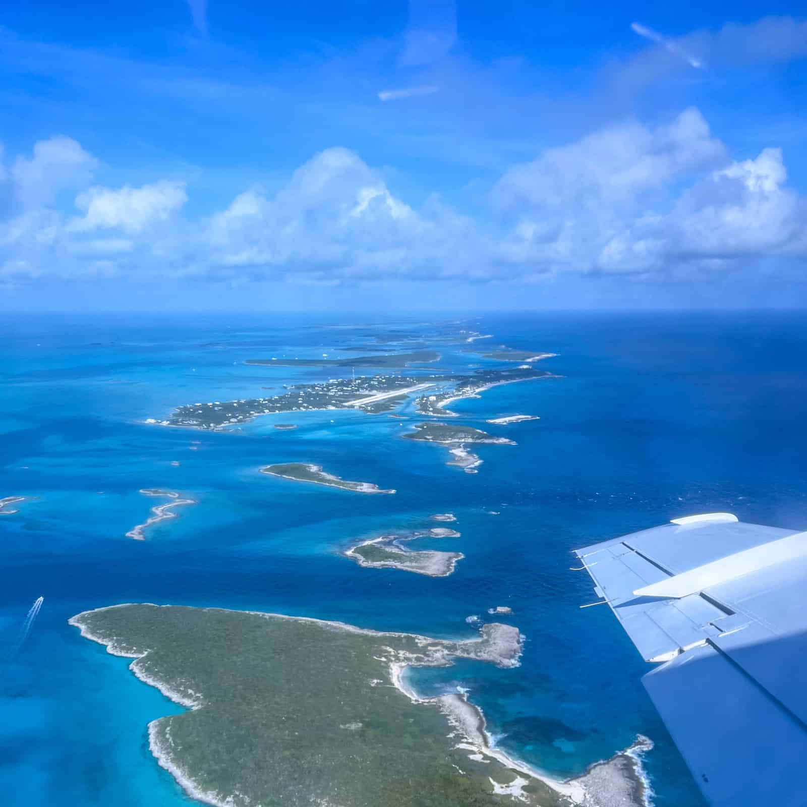 The runway on Staniel Cay is visible here.