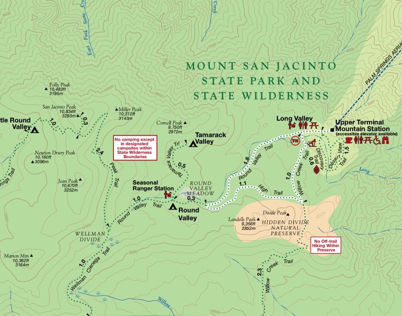 Designated campsites on San Jacinto
