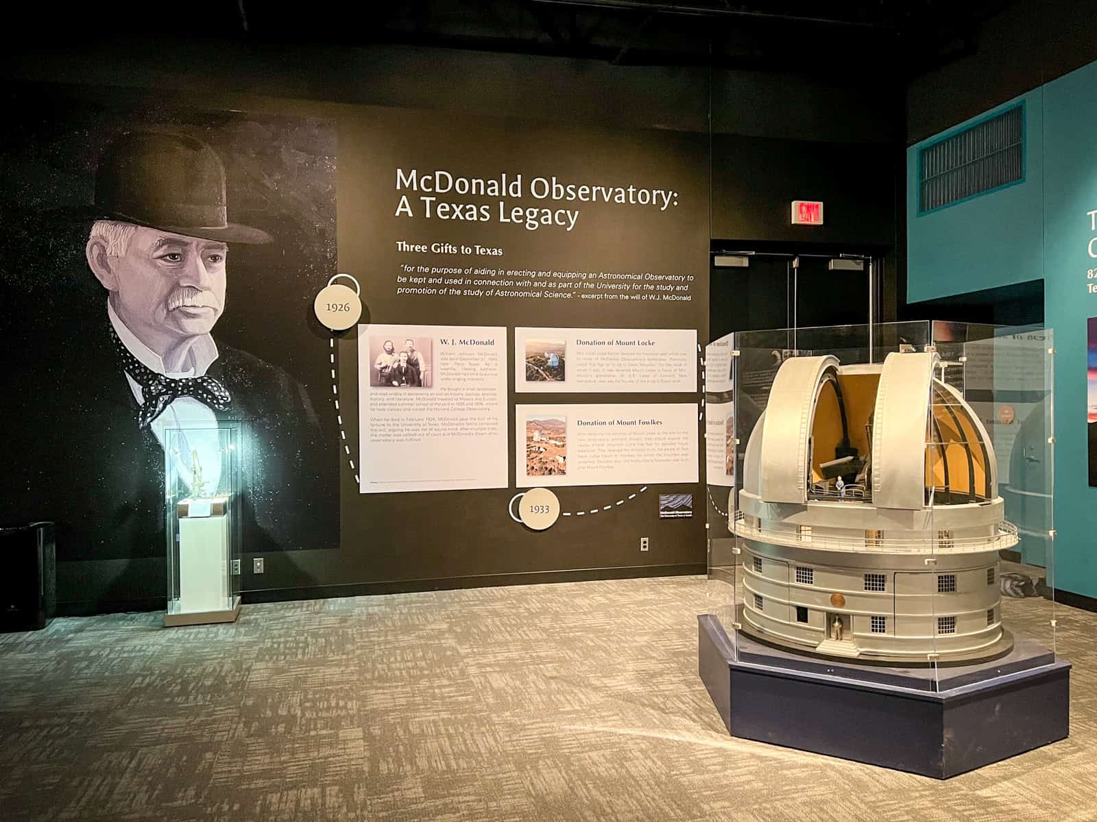Exhibit explaining the legacy of the McDonald Observatory in Texas