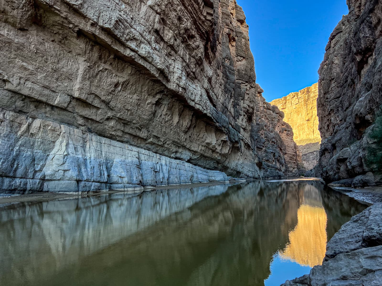 The Santa Elena Canyon Trail ends at the Rio Grande River