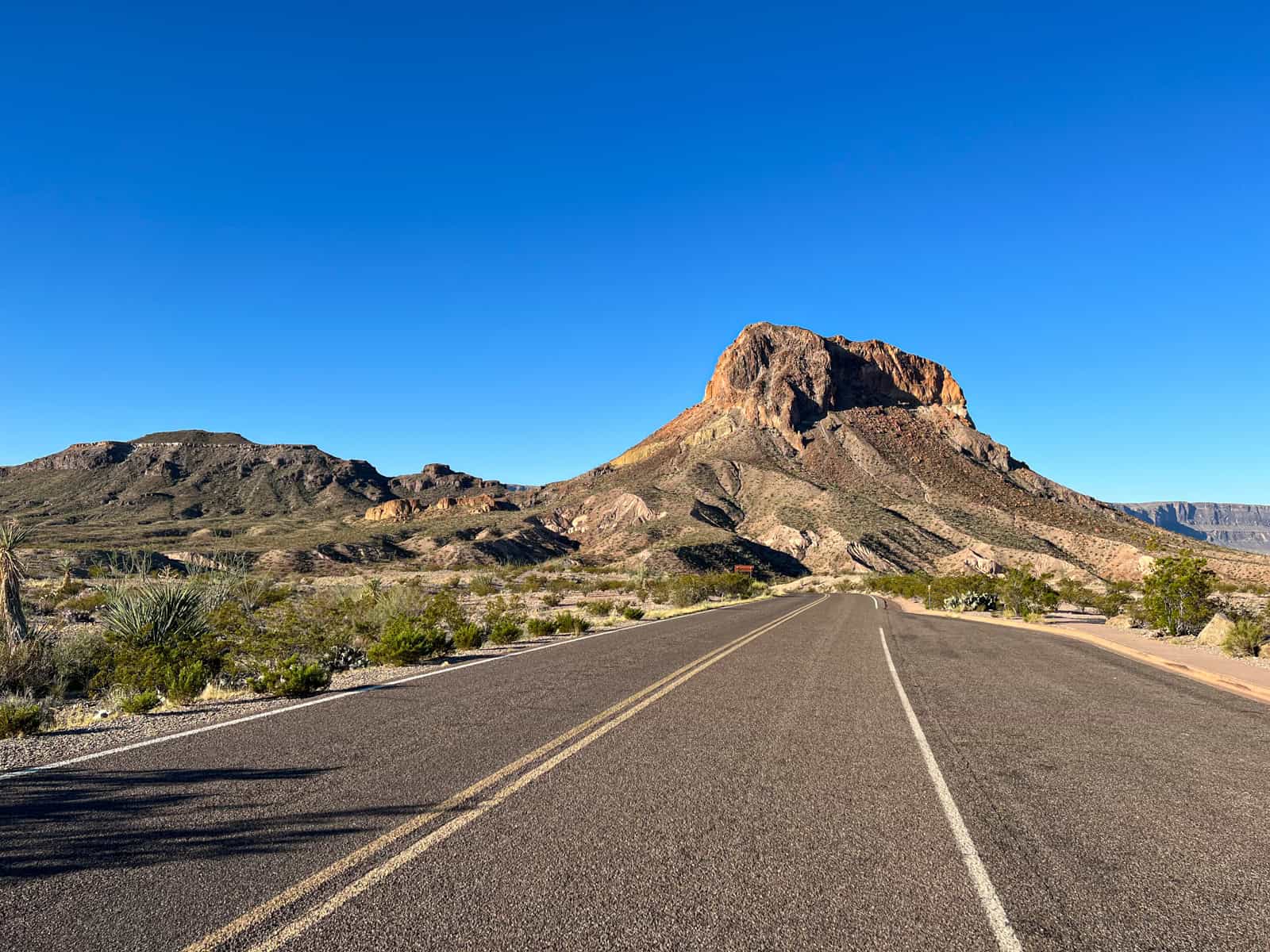 Driving south on the Ross Maxwell Scenic Drive in Big Bend National Park, Texas