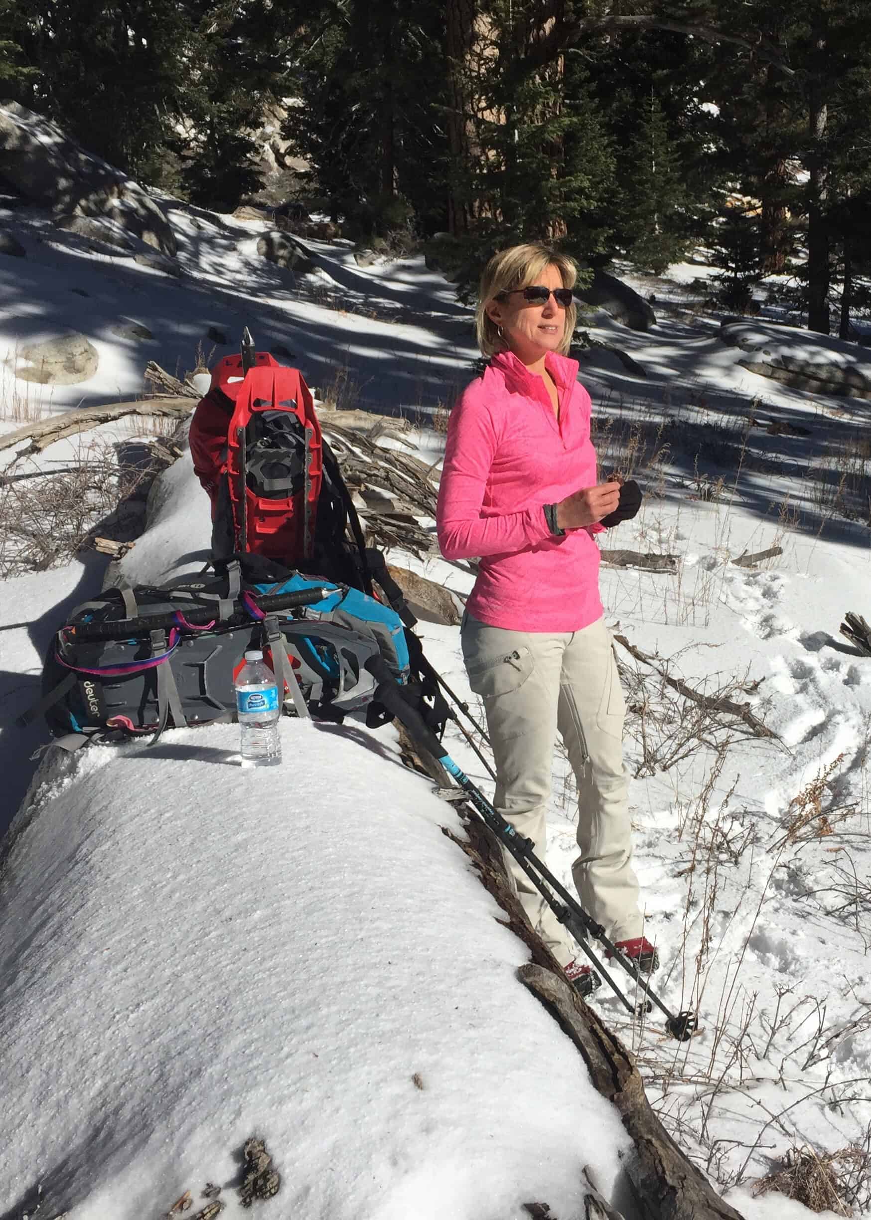 Stopping to put on snowshoes