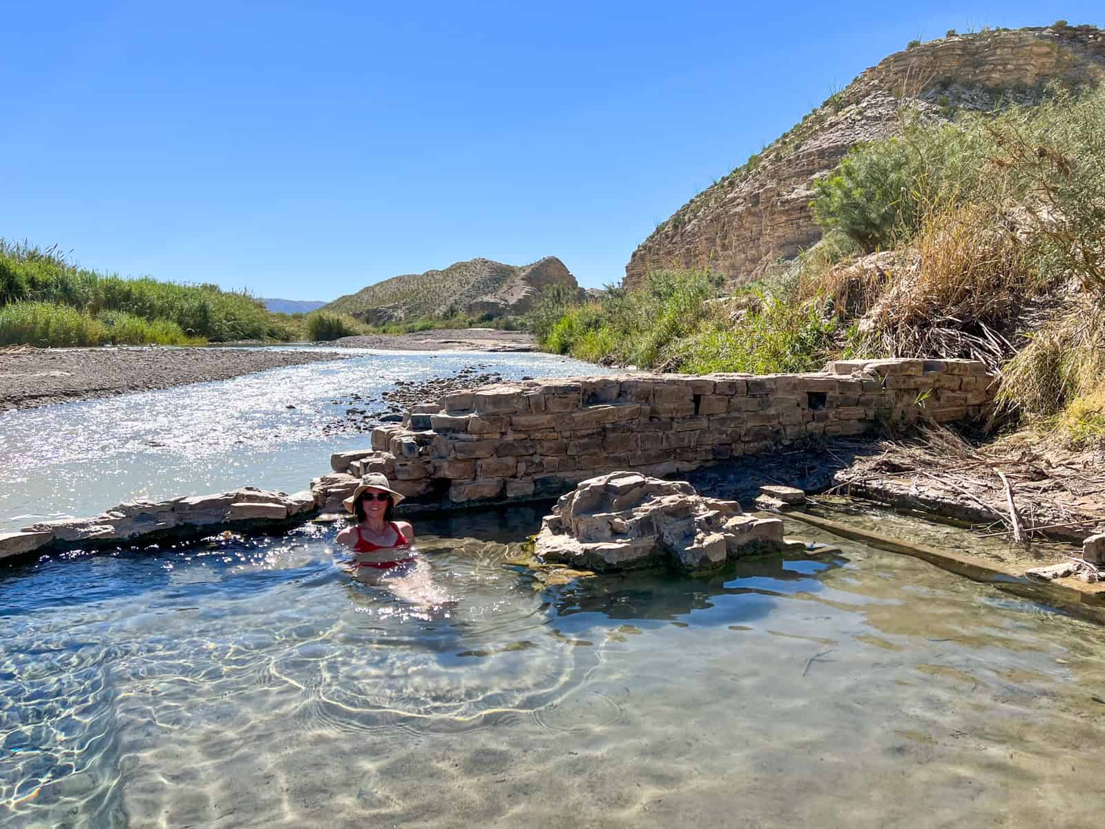 Kel relaxing in the Langford Hot Springs in Big Bend National Park, Texas.