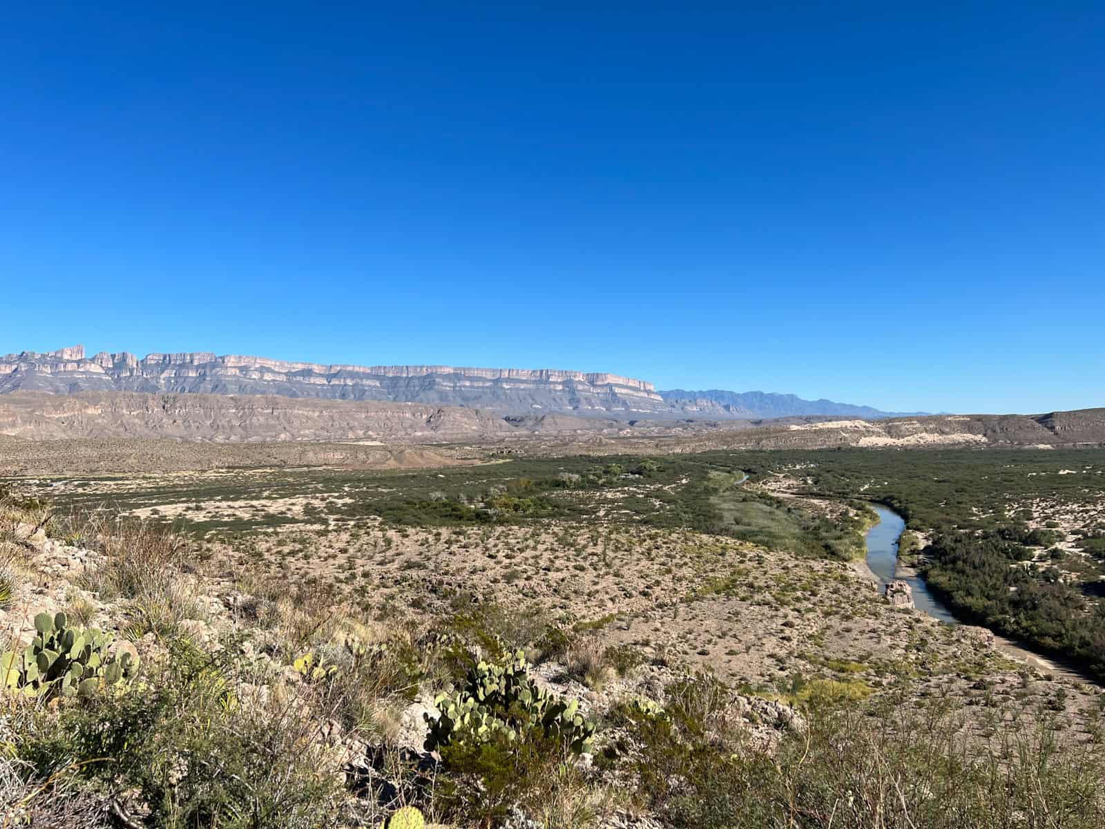 The Rio Grande River on the border between the U.S. (left/north) and Mexico (right/south).