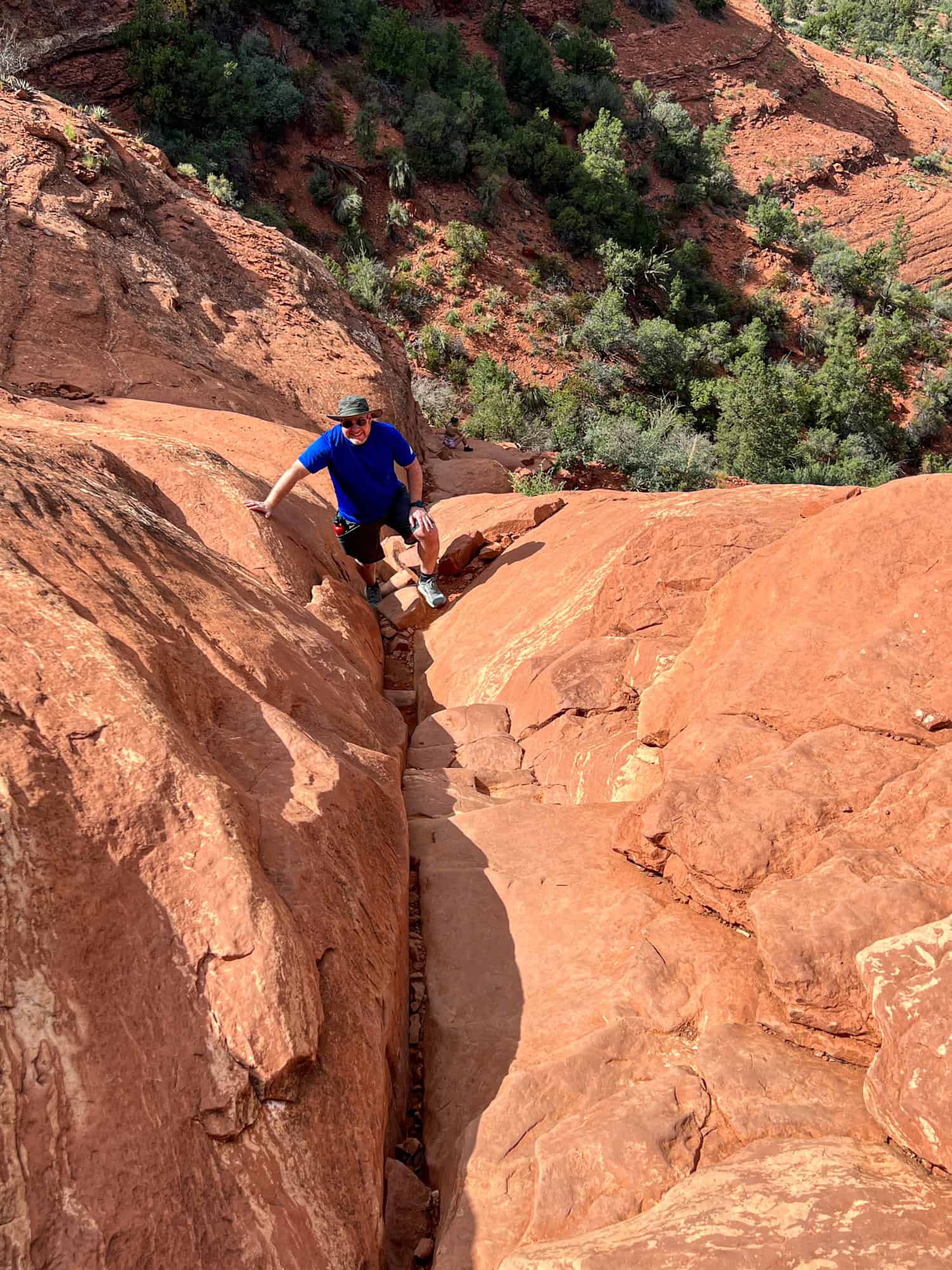 Dave smiles nervously while climbing (photo by Kelly Lemons)