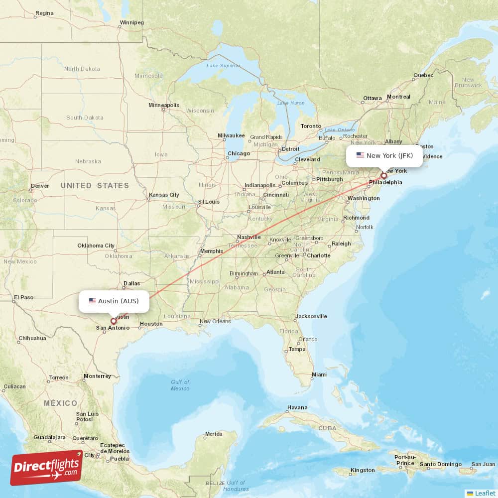 Cheap direct flights from Austin to JFK in New York City (image by Directflights.com)