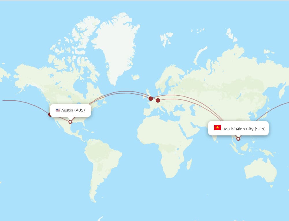Cheap multi-city flights from Austin to Ho Chi Minh City (image by Flightroutes.com)