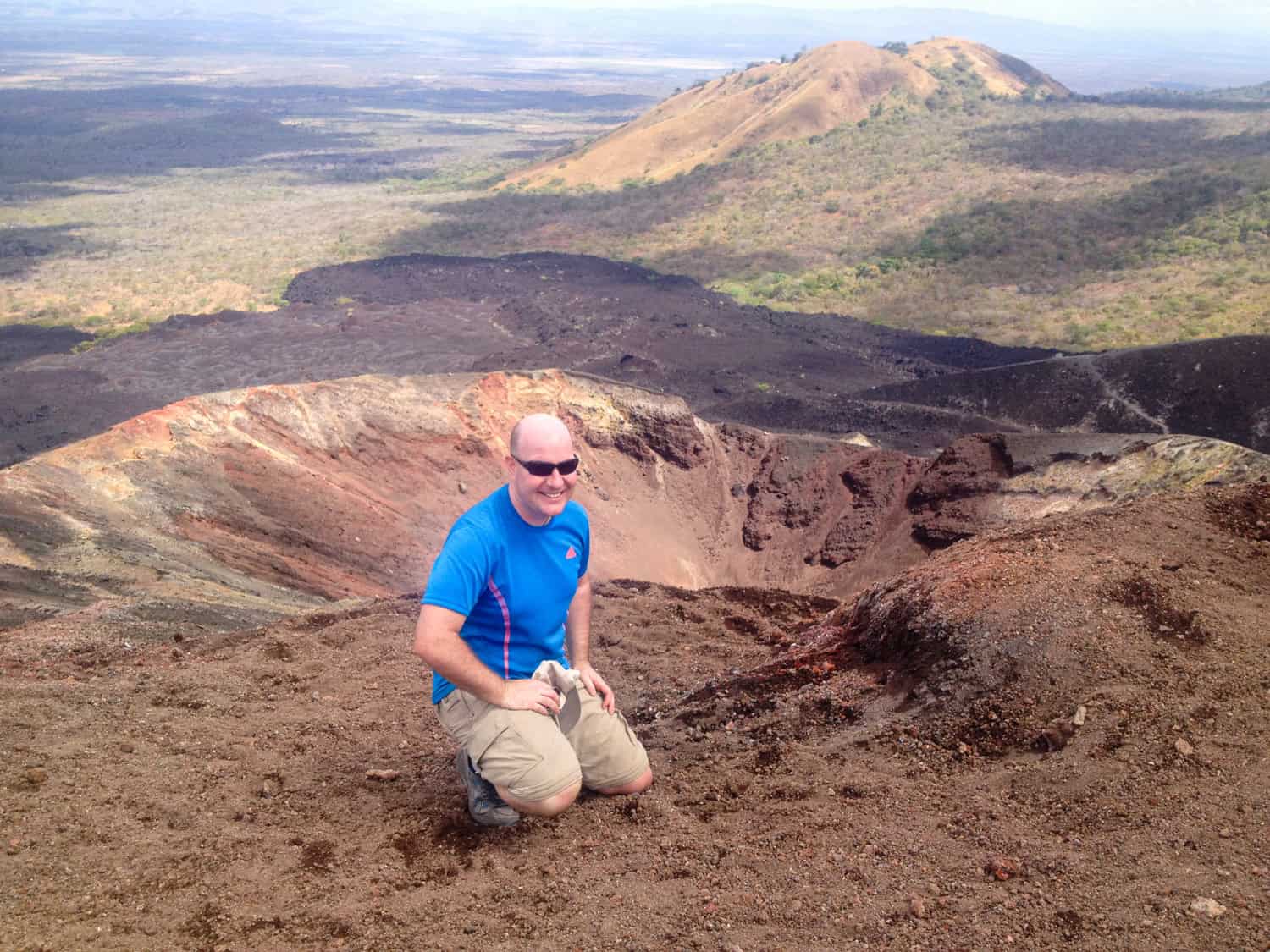 Atop Cerro Negro in Nicaragua, before I suited up to go volcanoboarding in my Pick-Pocket Proof Pants