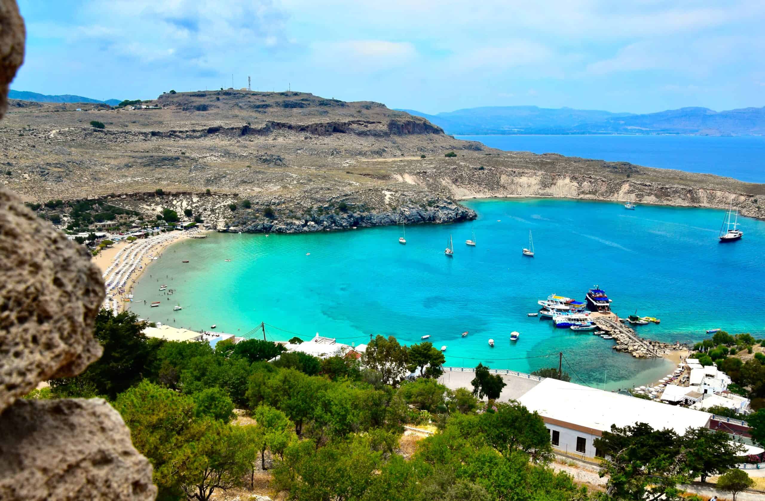 Turquoise waters of Rhodes, one of the most popular European islands for UK tourists (photo: Antonio Magri on Unsplash)