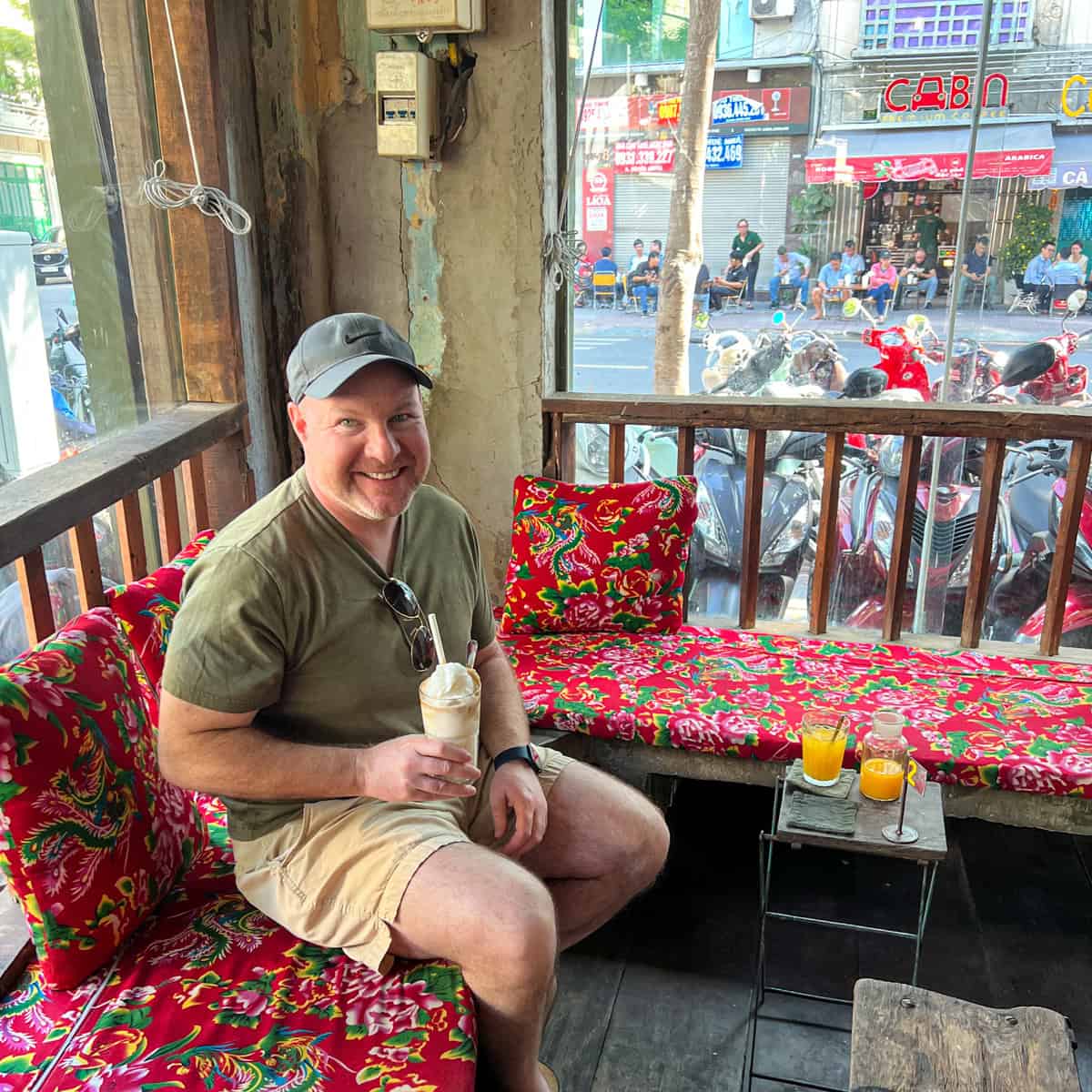Sipping my first coconut coffee in Saigon (photo by Kelly Lemons)
