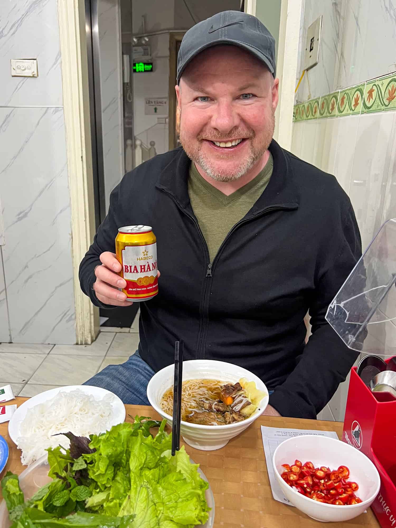 Dave is eating lunch at Bun cha Huong Lien