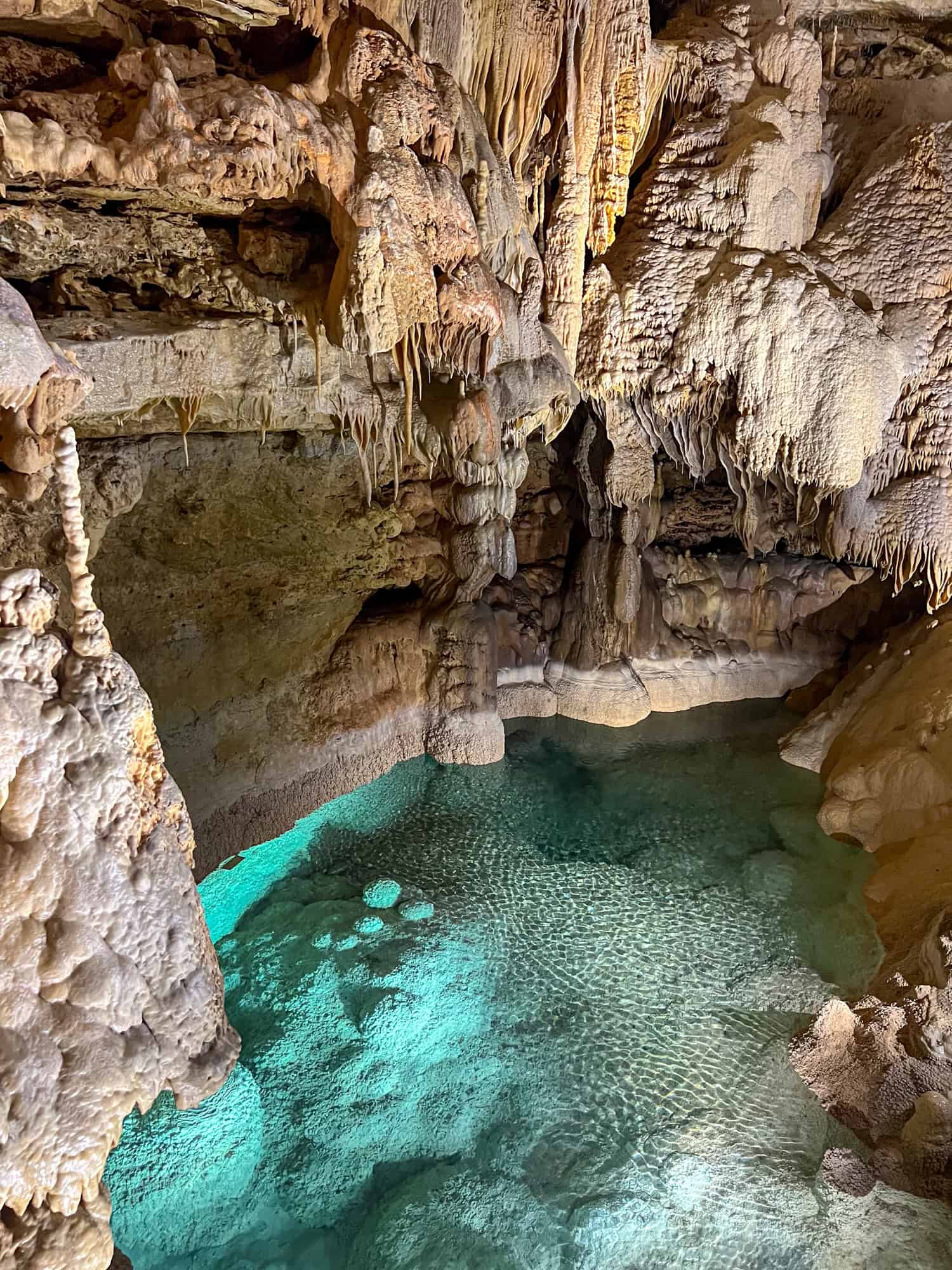 Emerald Lake in Natural Bridge Caverns.