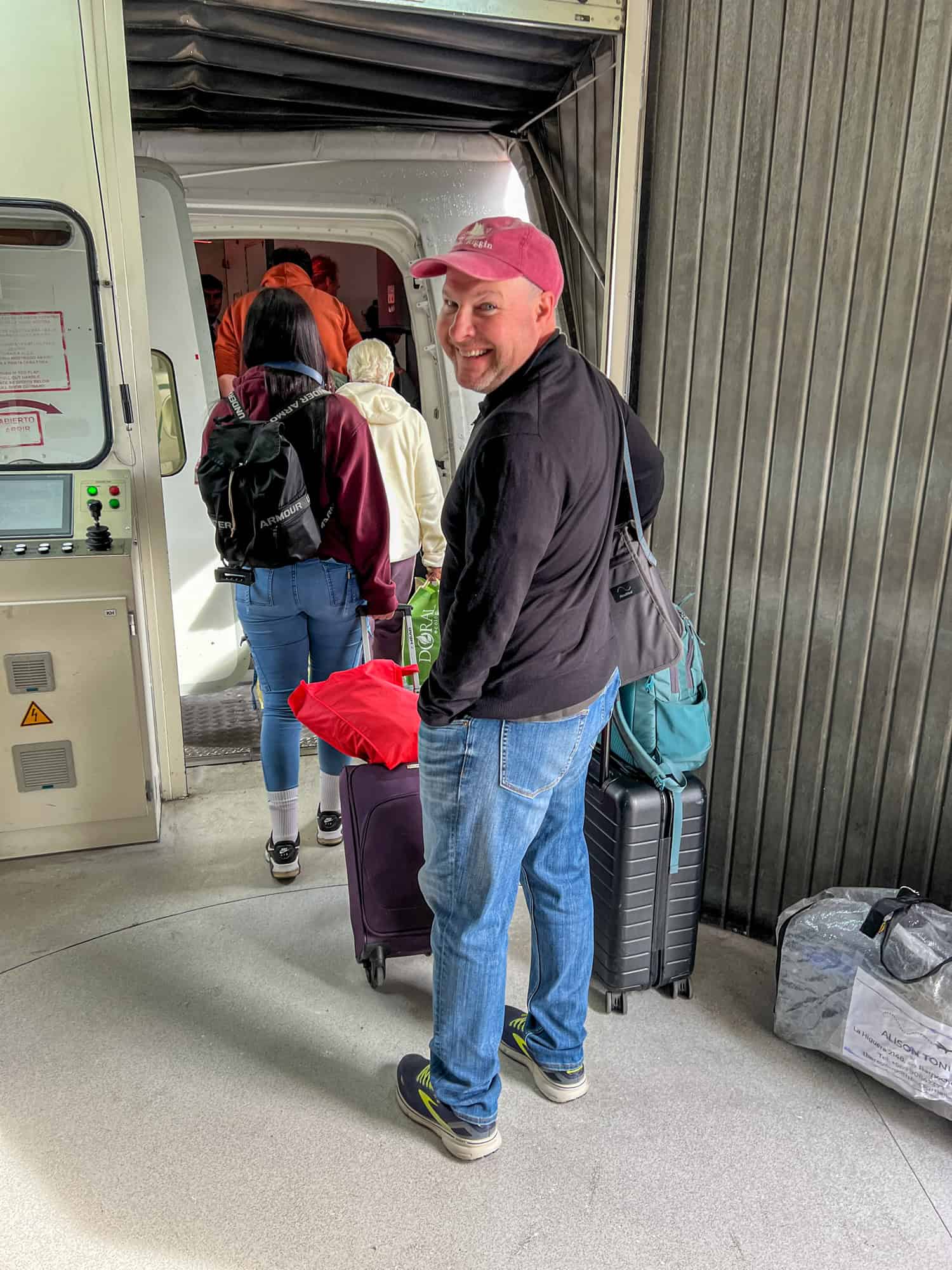 Dave boarding his LATAM flight from Santiago to Rapa Nui (photo by Kelly Lemons).