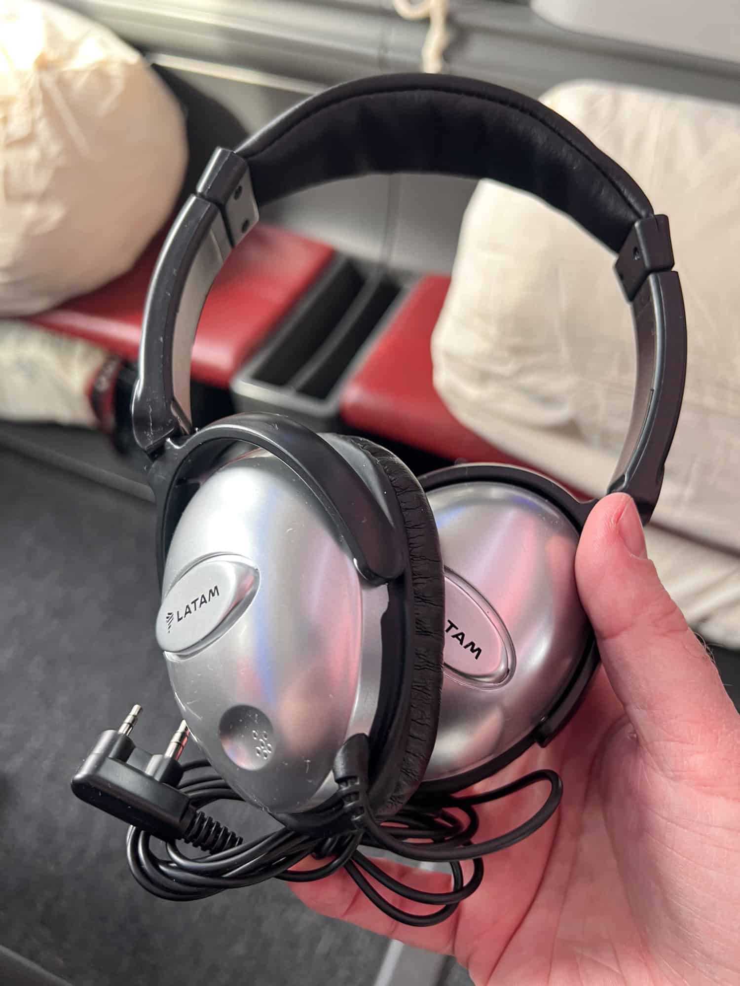 LATAM offers over-ear headphones as an amenity for their Business Class passengers on the flight to Easter Island.