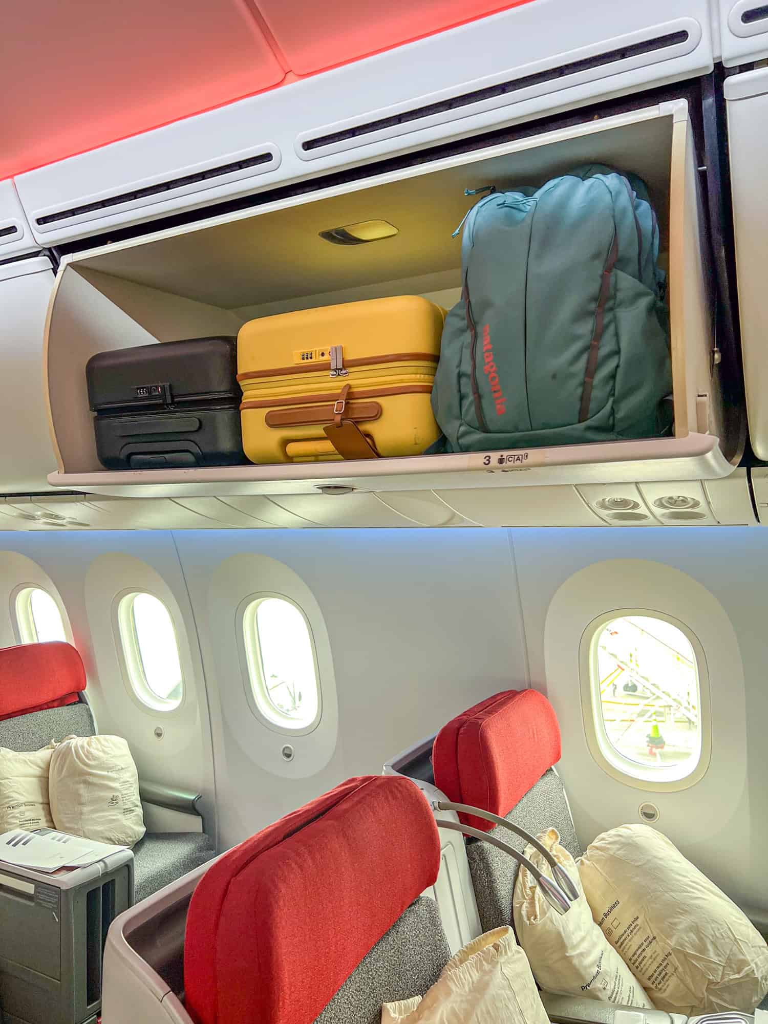 Dedicated overhead luggage compartment.