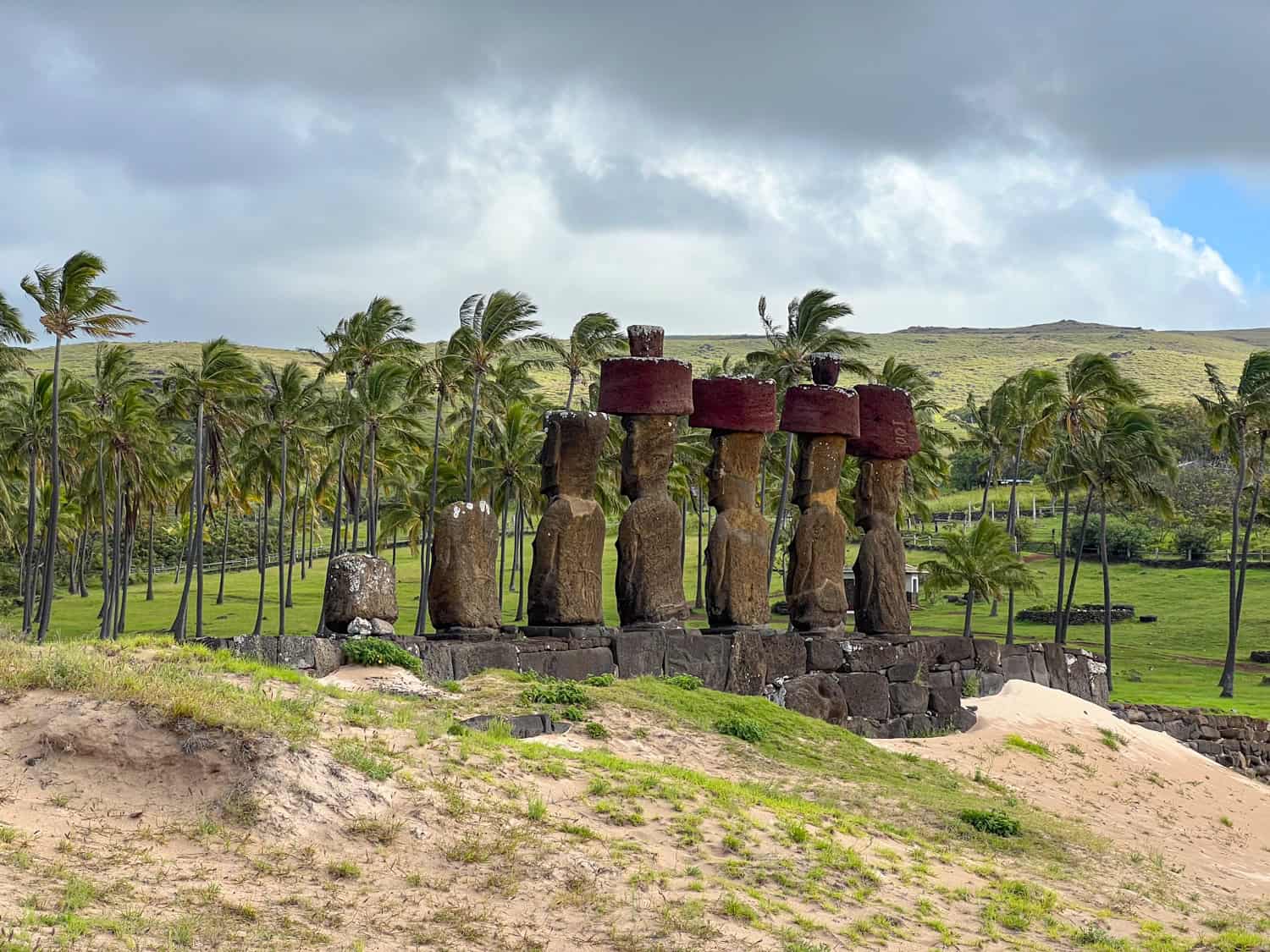 View looking inland toward the back of the moai statues at Ahu Nau Nau.