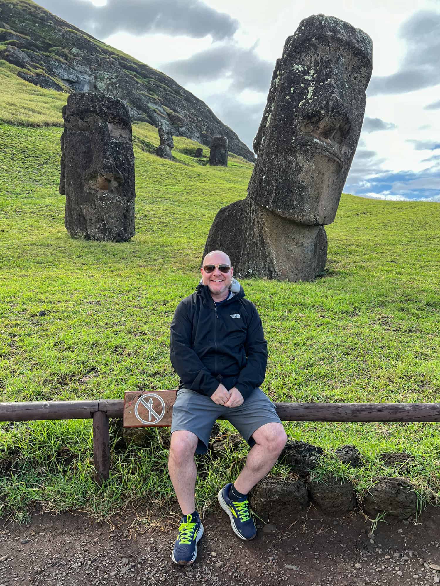 The author posing with moai at Rano Raraku on Easter Island (photo by Kelly Lemons).