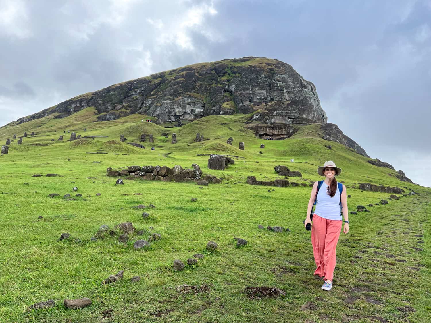 Kel descending from Rano Raraku volcano.